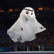The Qatar 2022 mascot La’eeb performs during the opening ceremony ahead of the Qatar 2022 World Cup